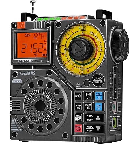 ZHIWHIS Shortwave Radio with Bluetooth and APP Control, AM FM VHF SW WB Portable Receiver, Super Bass/5 Types of Light Effects/6 EQ/Recording Rechargeable Stereo Emergency Radios Player ZWS-A320