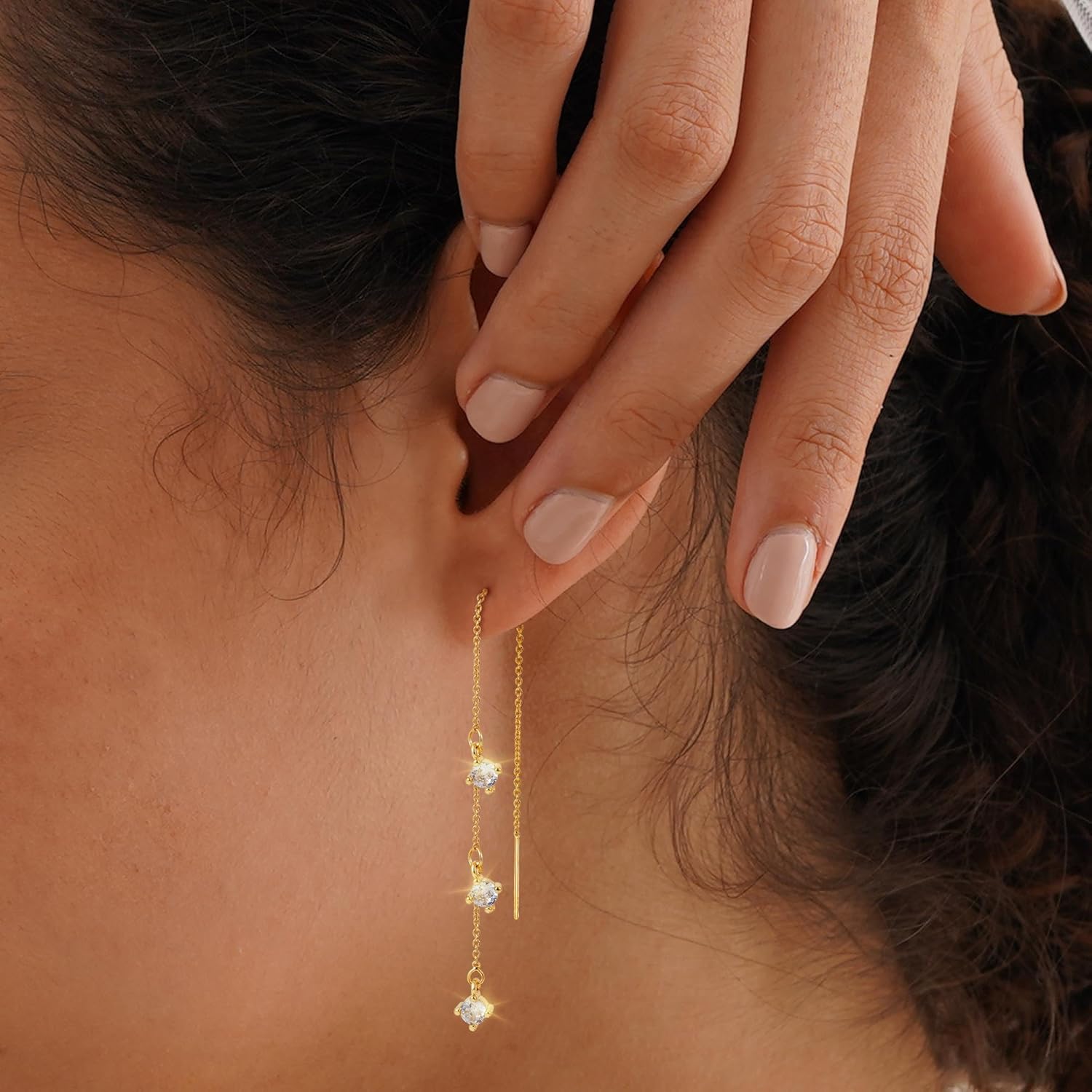 SLOONG Dangle Earrings for Women, Long Hanging Chain Earrings Trendy Hypoallergenic Dangling CZ Pearl Threader Earrings for Women Jewelry - Image 2