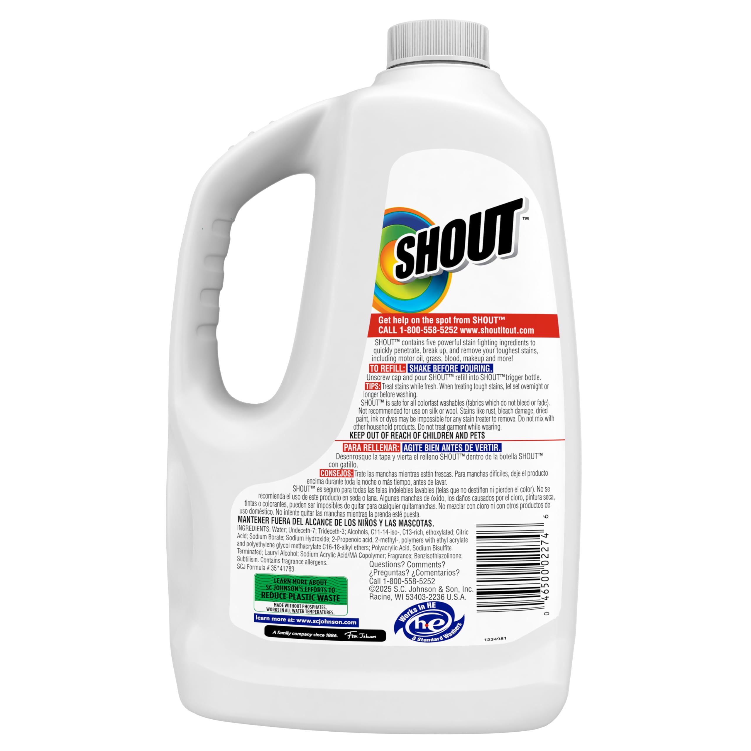 Shout Détachant à lessive triple action pour taches quotidiennes, recharge liquide, 180 ml