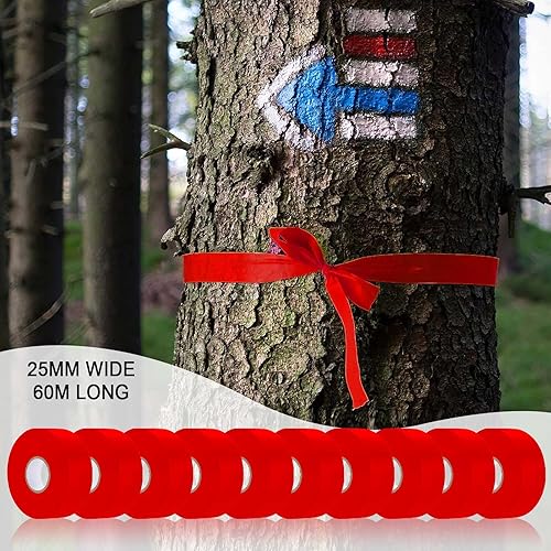 Miniatura 4 de Paquete de 10 cintas de señalización roja, rollo de plástico no adhesivo para marcado de neón, 1 pulgada x 2000 pies, cinta de marcado para marcado