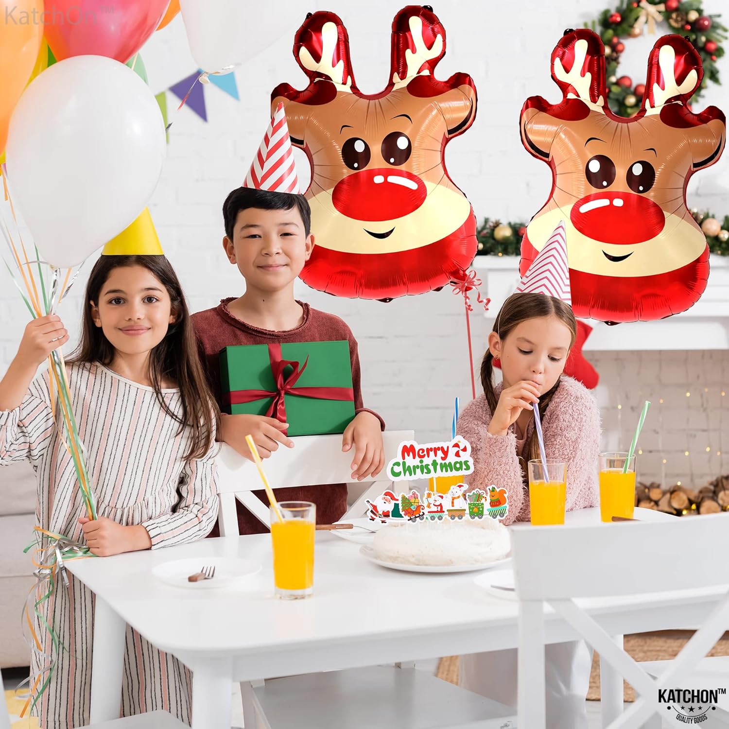 KatchOn, Large Reindeer Christmas Balloons - 28 Inch, Pack of 2 | Reindeer Balloons Decorations | Holiday Party Decorations Foil Balloon for Christmas Decorations Indoor