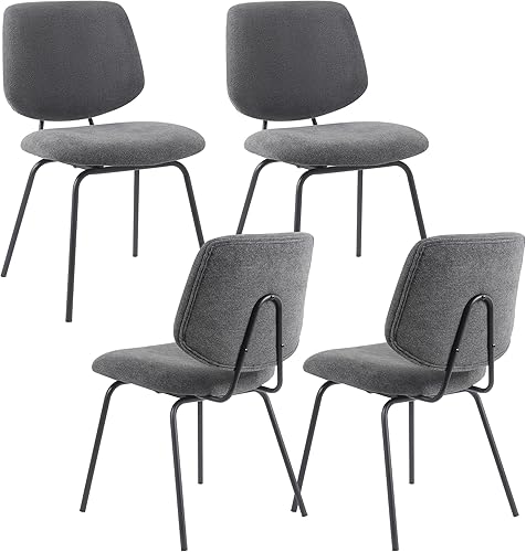 Juego de 4 sillas de comedor modernas de mediados de siglo, cómodas sillas laterales sin brazos de tela tapizada con patas de metal para cocina,