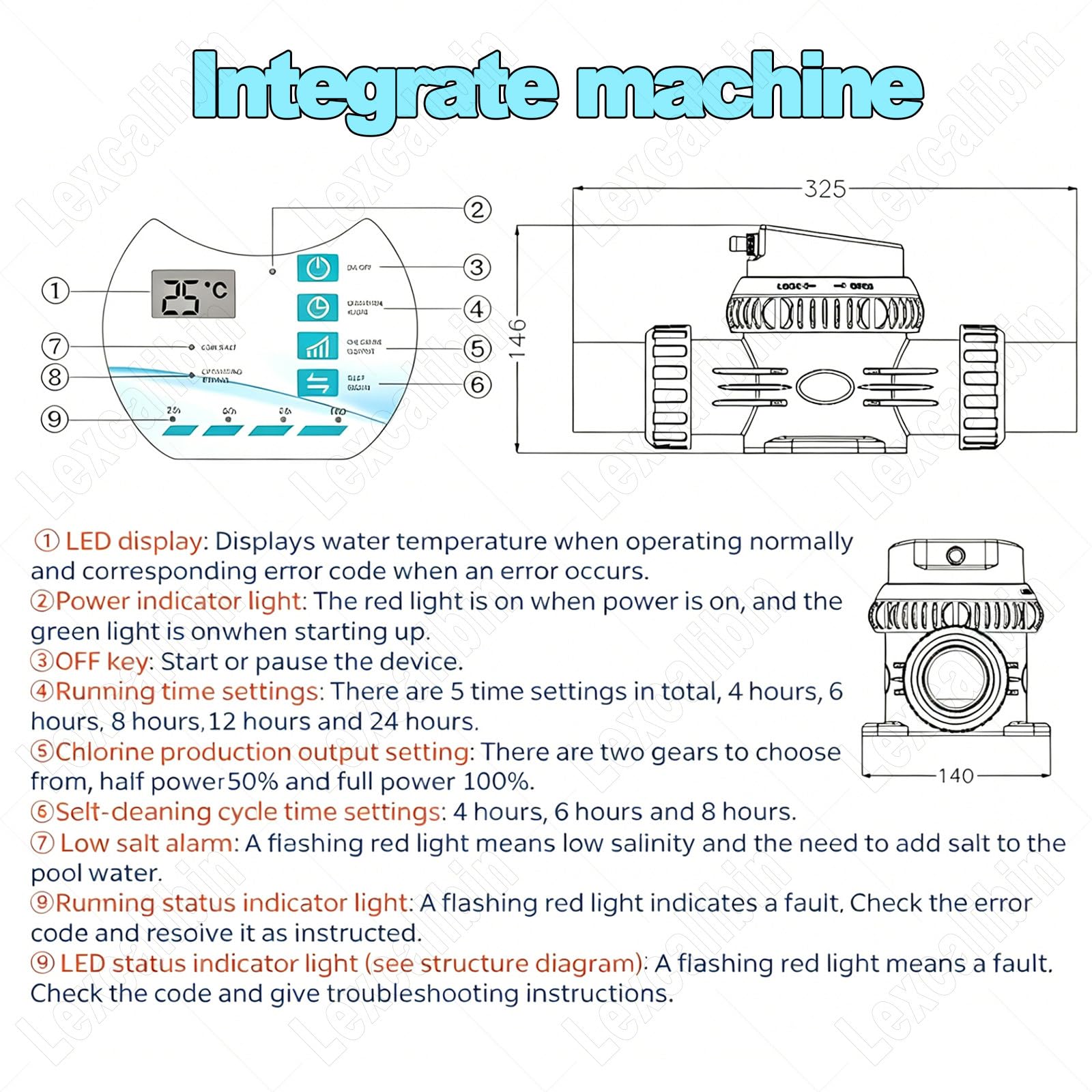 Cloratore per Piscina a Sale Dc24v,Macchina per La Salatura delle Piscine,Sistema Clorazione Intelligente per Piscine con Acqua Salata,Allarme Salinità,per Piscine da 10 a 45m³ 10g/h