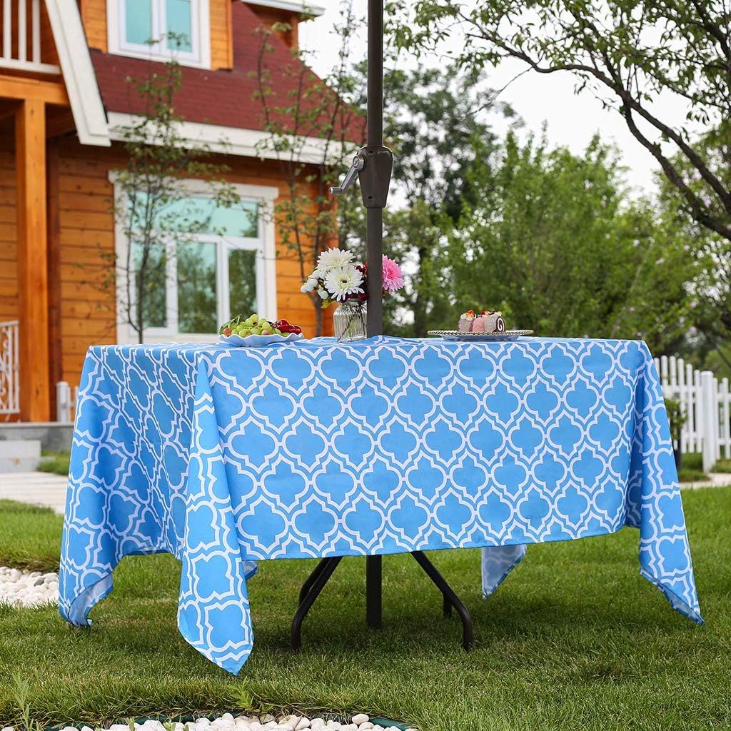 Eternal Beauty 132x178cm Recatngle Blue Plaid Indoor Outdoor Waterproof Tablecloth with Umbrella Hole and Zipper for Patio Garden Party and BBQ (52x70 Inch) - Image 3