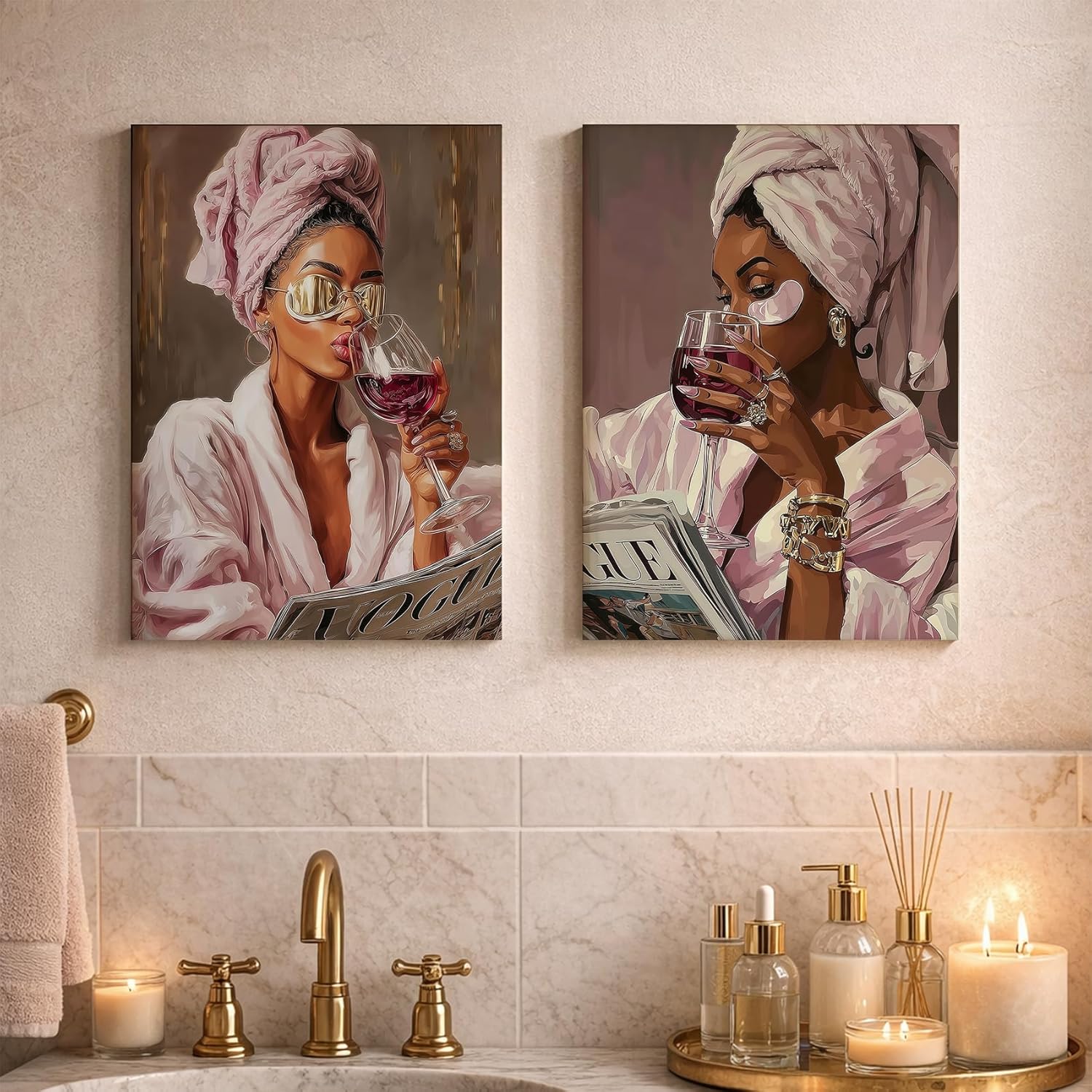 Framed African American Bathroom Wall Art Set Of 2 Black Woman Glam Fashion Canvas Prints Spa Decor For Vanity Beauty Room Bedroom Salon 12 X 16 Inches
