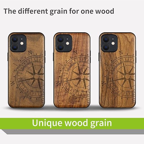 Miniatura 101 de Carveit Funda magnética de madera para iPhone 12 [madera natural y TPU suave negro] a prueba de golpes, funda de madera única y elegante compatible