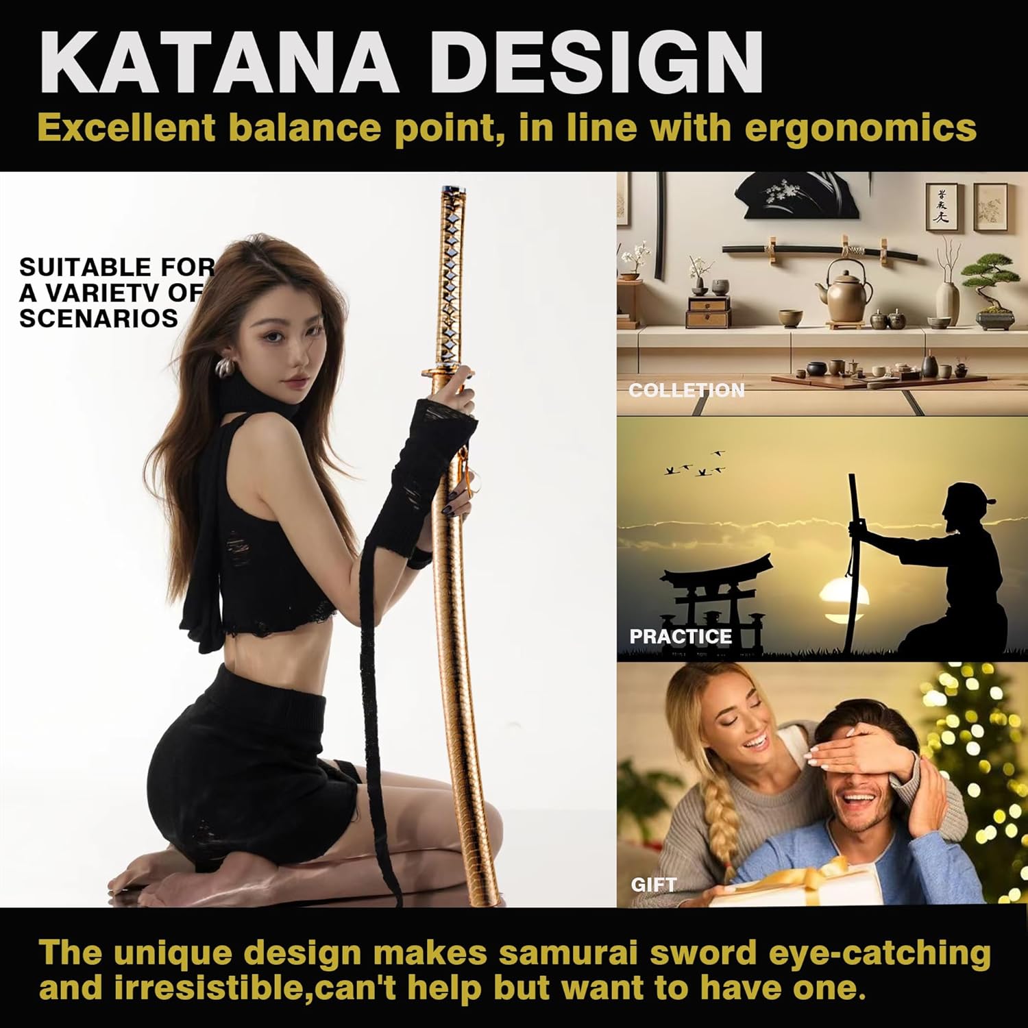 Katana Sword Real Rayskin 9260 Steel Blade Samurai Sword and Professional Katana Cleaning Kit