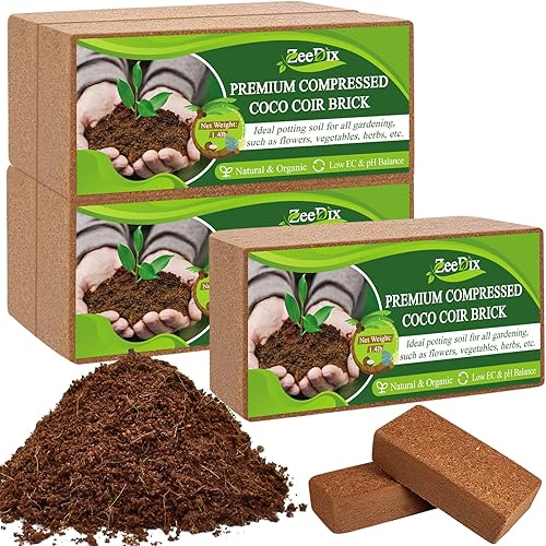 Miniatura 12 de ZeeDix Paquete de 10 ladrillos de coco de primera calidad, ladrillos de coco comprimidos orgánicos de fibra de coco para plantas, sustrato de fibra