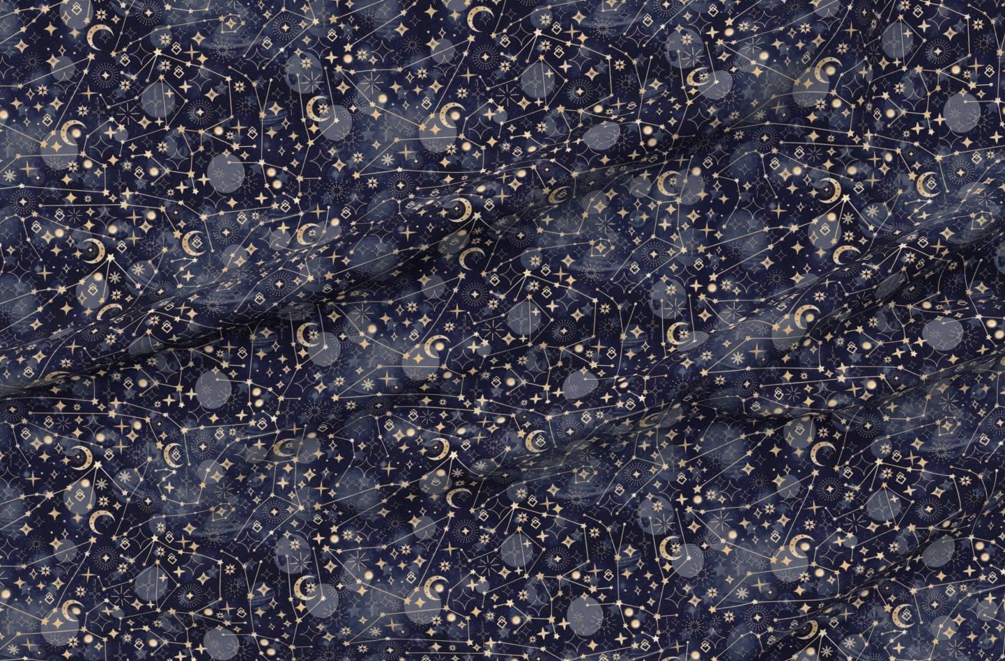 Spoonflower Fabric - Constellations Moon Stars Galaxy Outer Space Sky Clouds Cosmos Blue Printed on Petal Signature Cotton Fabric Fat Quarter - Sewing Quilting Apparel Crafts Decor