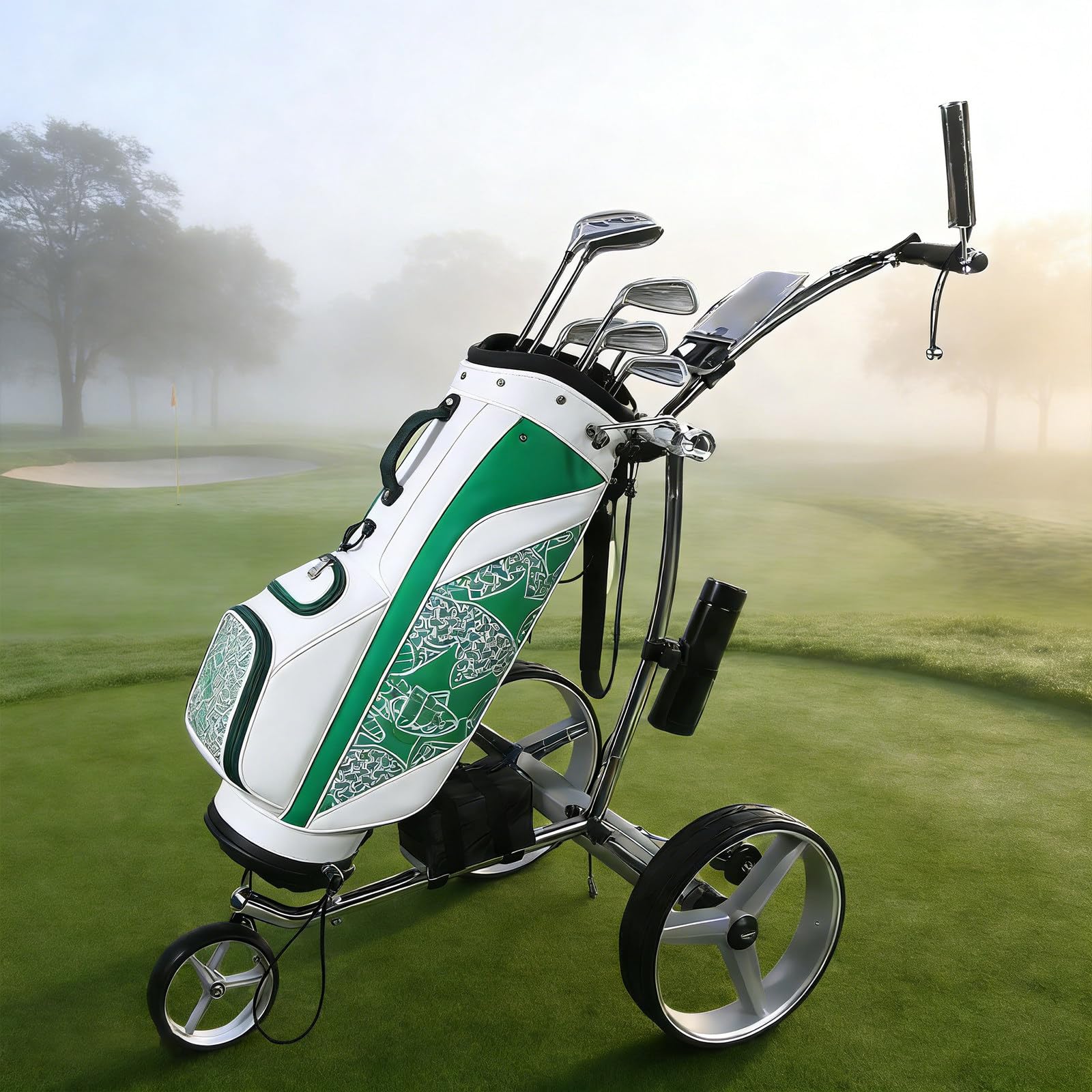 Carrito de Golf Eléctrico de 3 Ruedas, Autonomía 20km, Mando, Plegable en 3 Segundos, Ligero para Maletero y Equipo de Golf