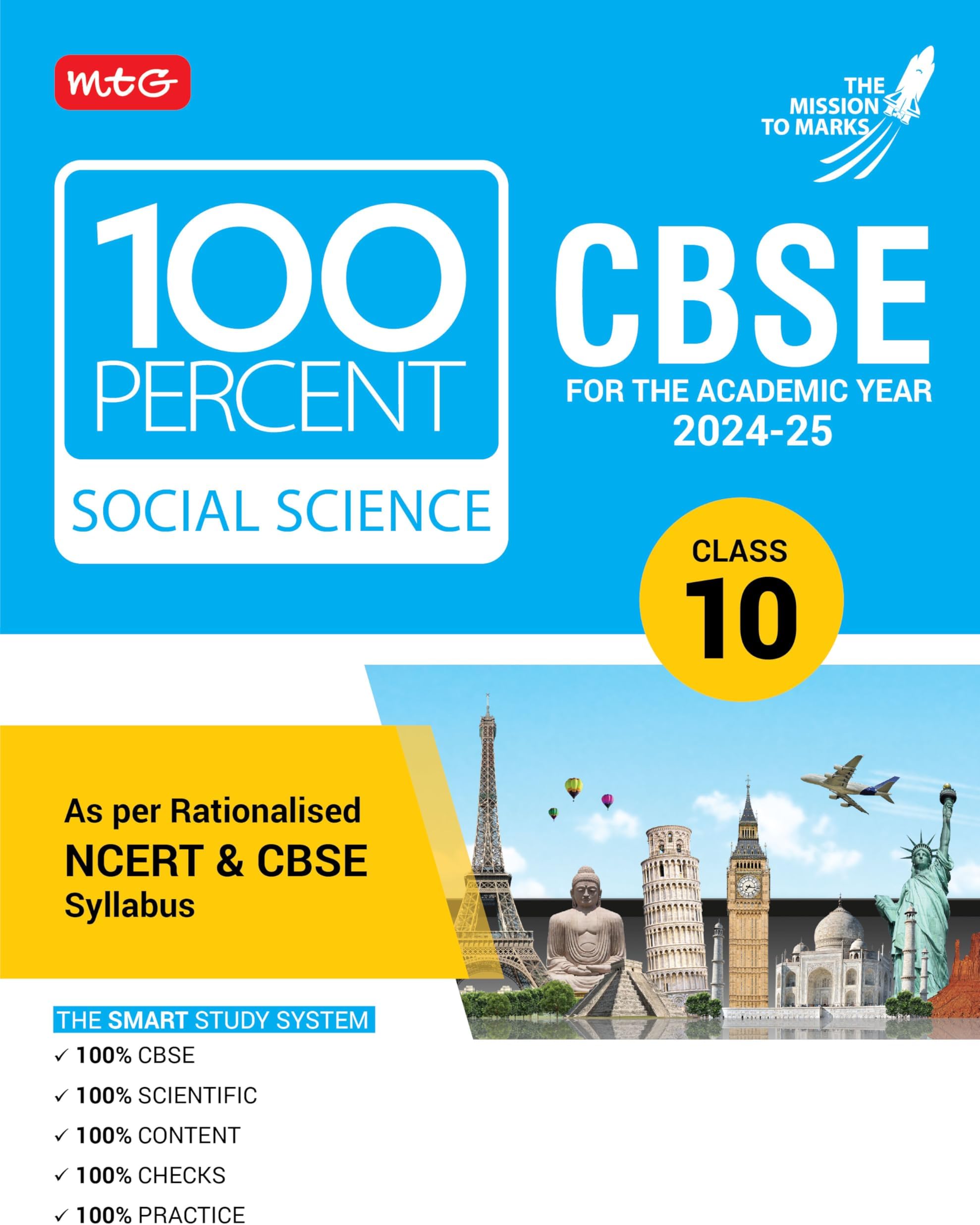 MTG 100 Percent Social-Science For Class 10 CBSE Board Exam 2024-25 | Chapter-Wise Self-evaluation Test, Theory, Diagrams Available All in One Book | As Per Rationalised NCERT & CBSE Syllabus