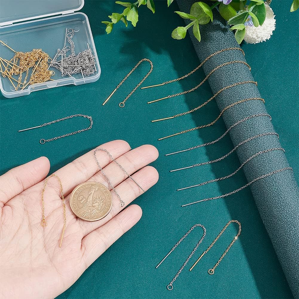UNICRAFTALE 40pcs 90mm 2 Colors Ear Threads Stainless Steel Ear Threads Dangle Earring Long Chain Earrings with Loop for Jewelry Earring Making