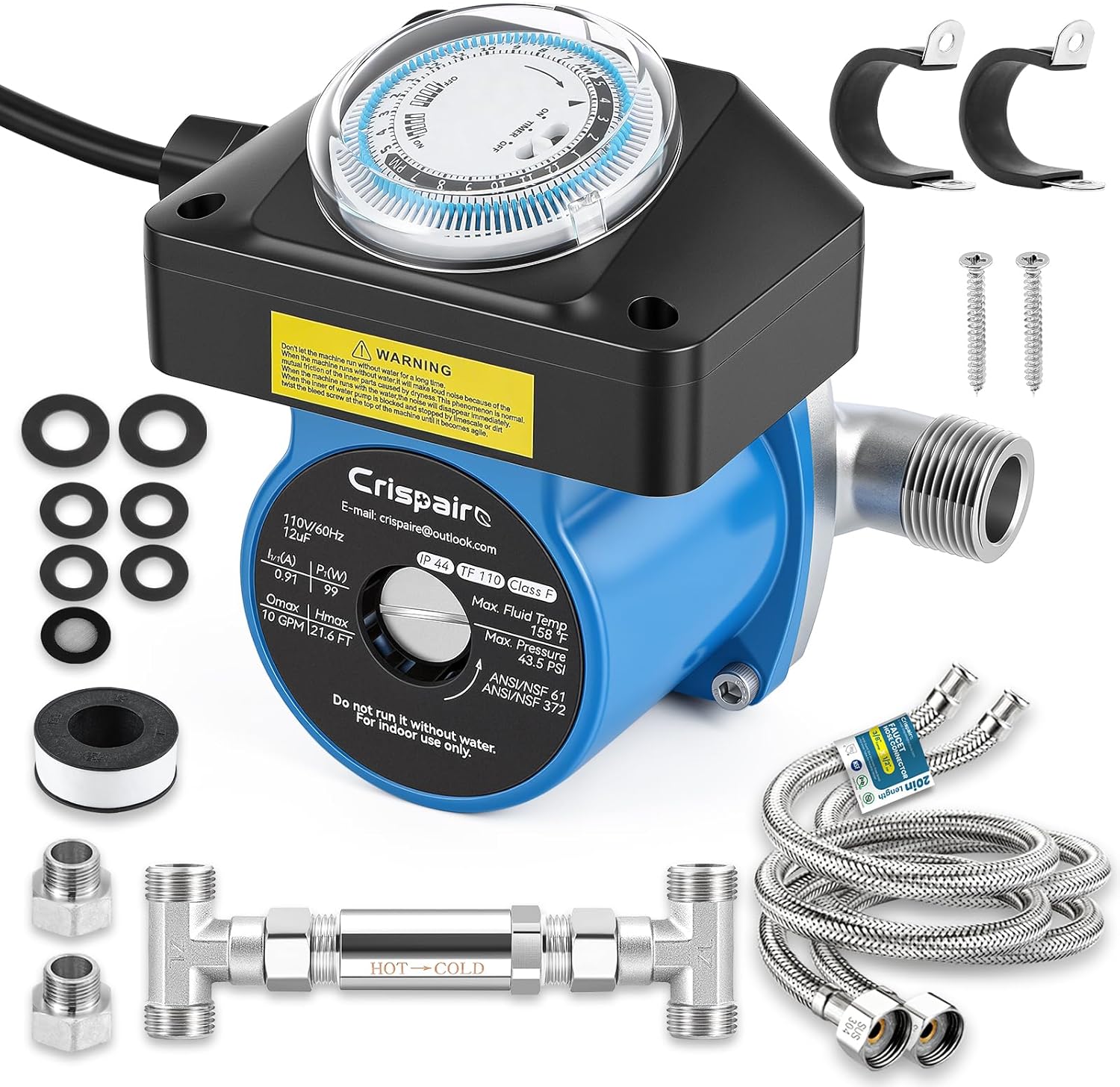 Instant Hot Water Recirculating Pump Kit for Tank Water Heaters – 304 Stainless Steel Sensor Valve, 20" PEX Lines, Smart Timer, No Return Line Needed, Saves 11,000 Gal/Year