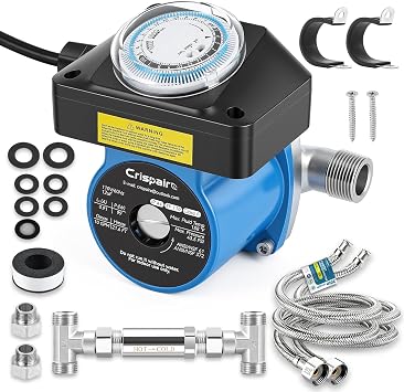 Instant Hot Water Recirculating Pump Kit for Tank Water Heaters 304 Stainless Steel Sensor Valve, 20" PEX Lines, Smart Timer, No Return Line Needed, Saves 11,000 Gal/Year
