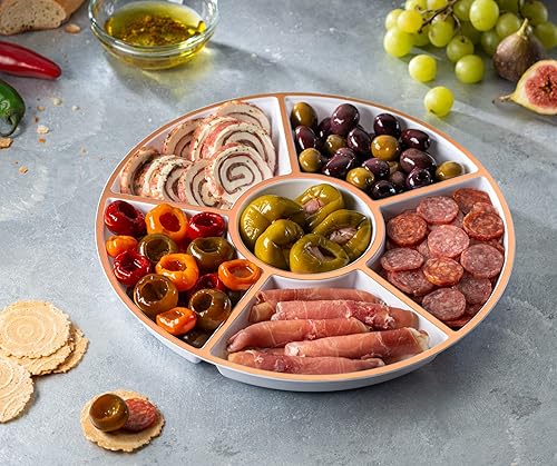 Miniatura 4 de Plasticpro 6 Sectional Round Plastic Serving Tray/Platter (2, White & Rose Gold) Oro blanco y rosa,Negro -,Claro,Verde,Rosado,Rojo -,Negro