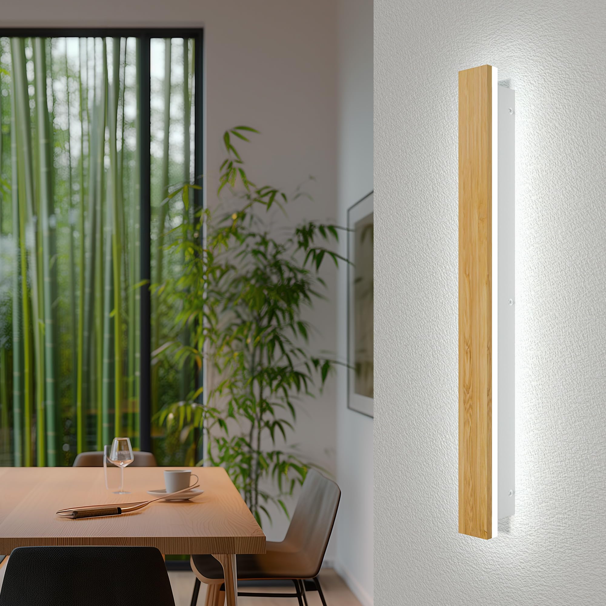 AOEH Lampada Da Parete In Legno Illuminazione Da Parete Lunga Led Appliques Per Interni Lampada A Muro Moderna Dimmerabile Con Telecomando 29w Applique Per Camera Da Letto Soggiorno Corridoio, 80cm