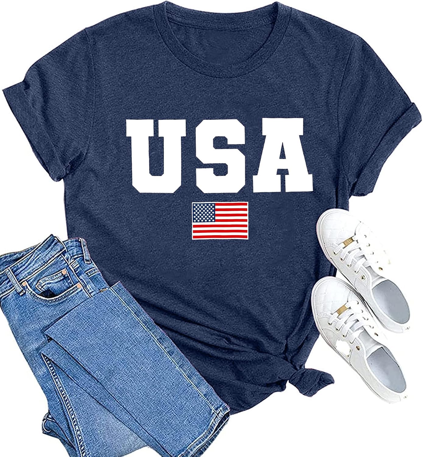 MAIHUN American Flag Shirts for Women 4th of July T-Shirt USA Print Patriotic Shirt Stars and Stripes Tees