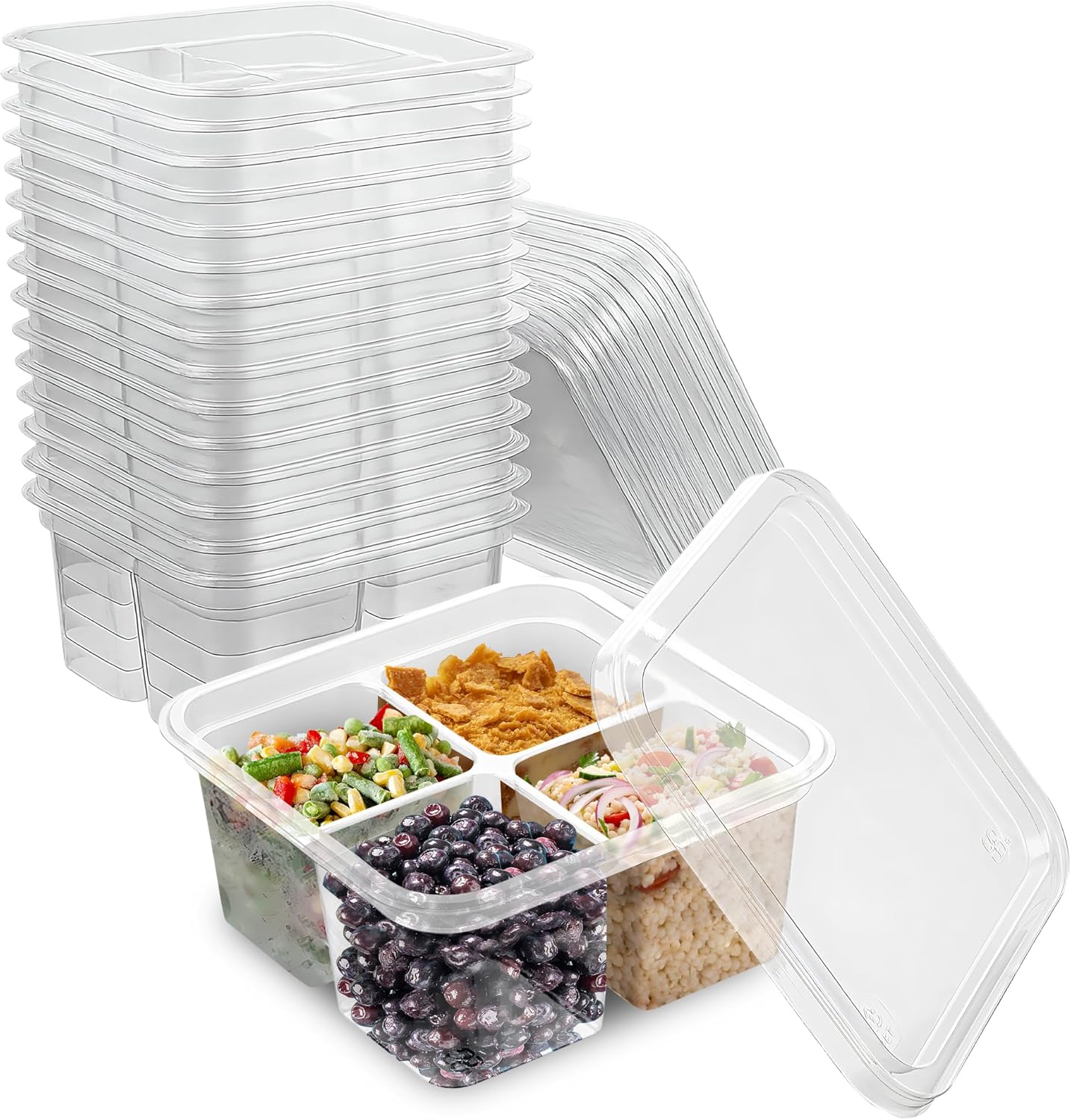 MT Products Clear 4 Compartment Meal Prep 6" x 6" - Disposable Divided Bento Box (Pack of 300) - Made in the USA