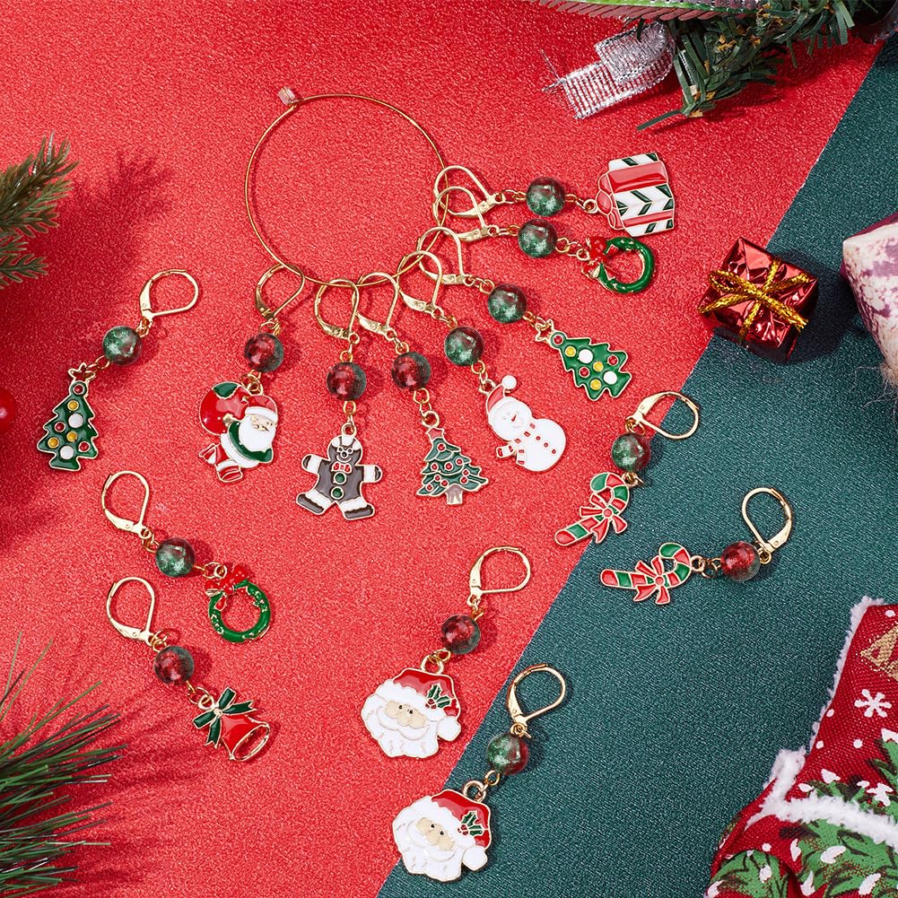 SUNNYCLUE 1 Box 24Pcs 12 Style Christmas Crochet Stitch Markers Stitch Marker Crochet Knitting Markers Small Enamel Stitch Marker Charms for Knitting Weaving Sewing Needleworks DIY Supplies - Image 3