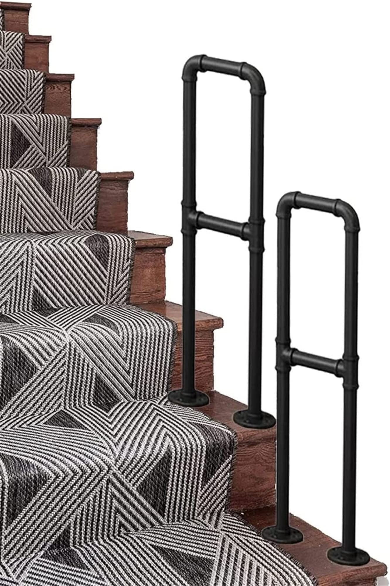 Meiiron 1 Piece Industrial Pipe Stair Handrail U-Shaped Iron Railing Industrial Black Iron Pipe Handrail for Stairs Rustic Black Increase Horizontal Rod Support Sturdy Metal Barckets (Size : 90cm)
