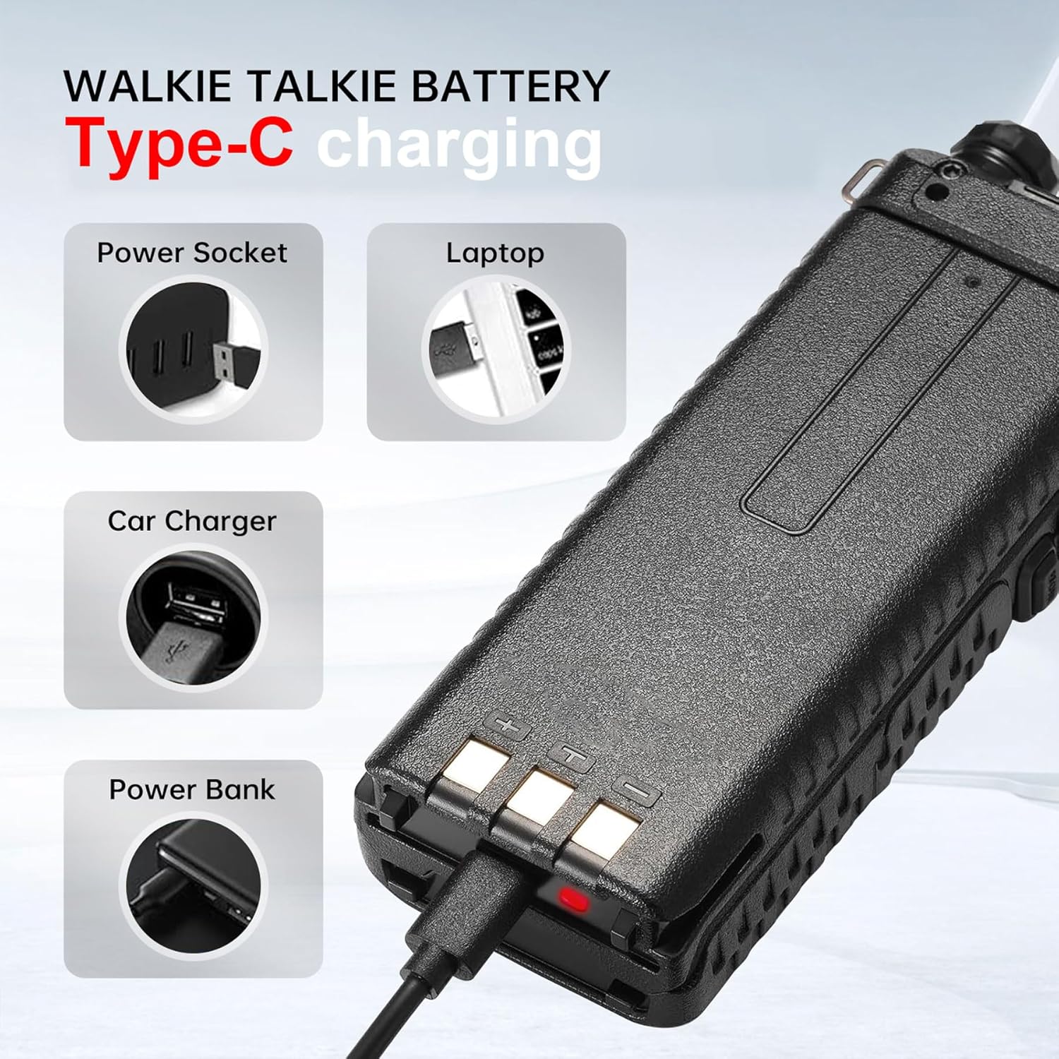 2 Pcs Replacement Battery for Walkie Talkie, Type-C Charging, Upgraded Battery of BL-5, BL-5 Extended Battery, 3800mAh 7.4V Li-ion Polymer Battery Pack, Compatible with UV-5R UV-5RX BF-F8HP Series