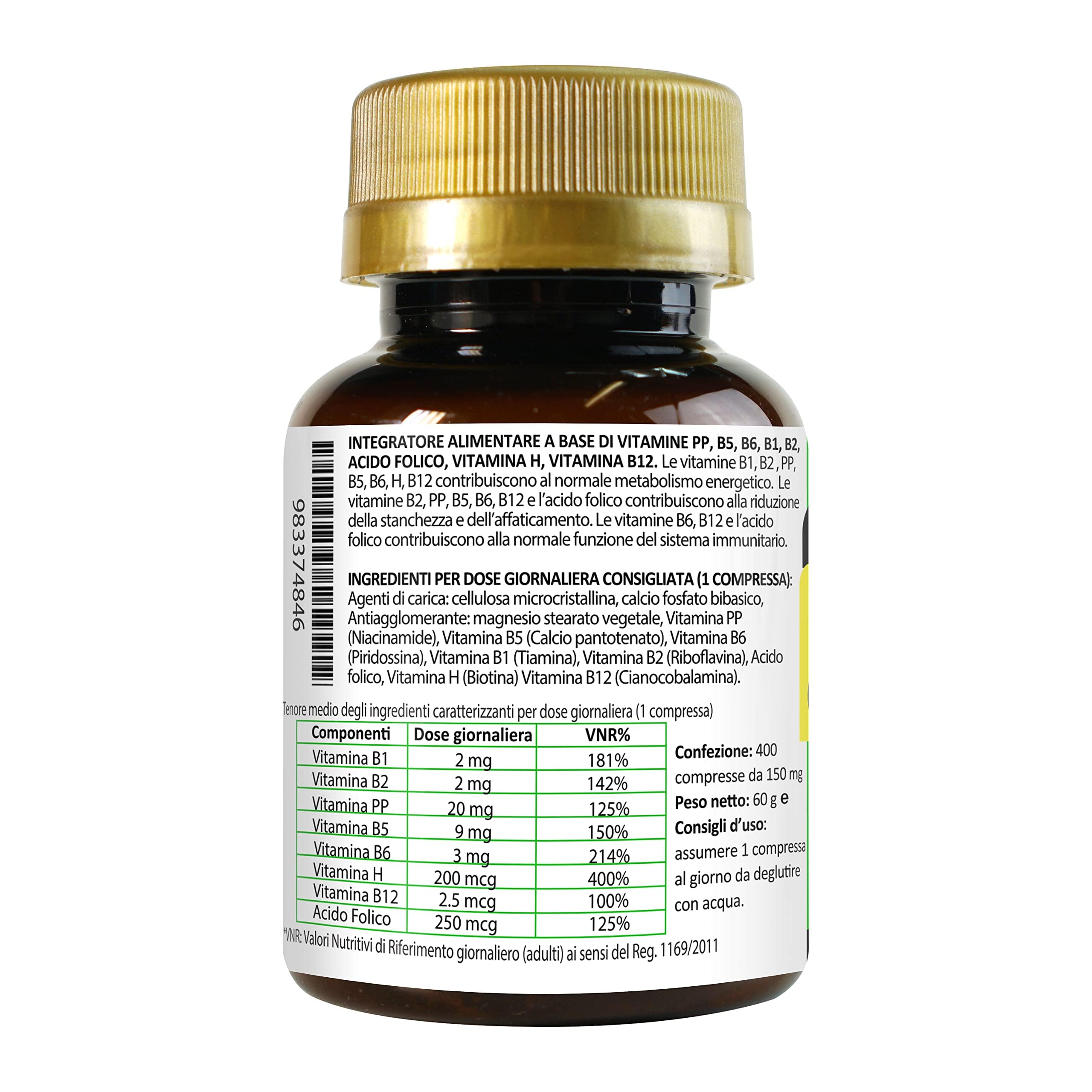 Vitamina Complesso B 4000 Compresse 1 al Giorno | non di origine animale | Gruppo B Completo ad Alto Dosaggio | Stanchezza Affaticamento | Sistema Immunitario | Energia | Senza Glutine e Lattosio