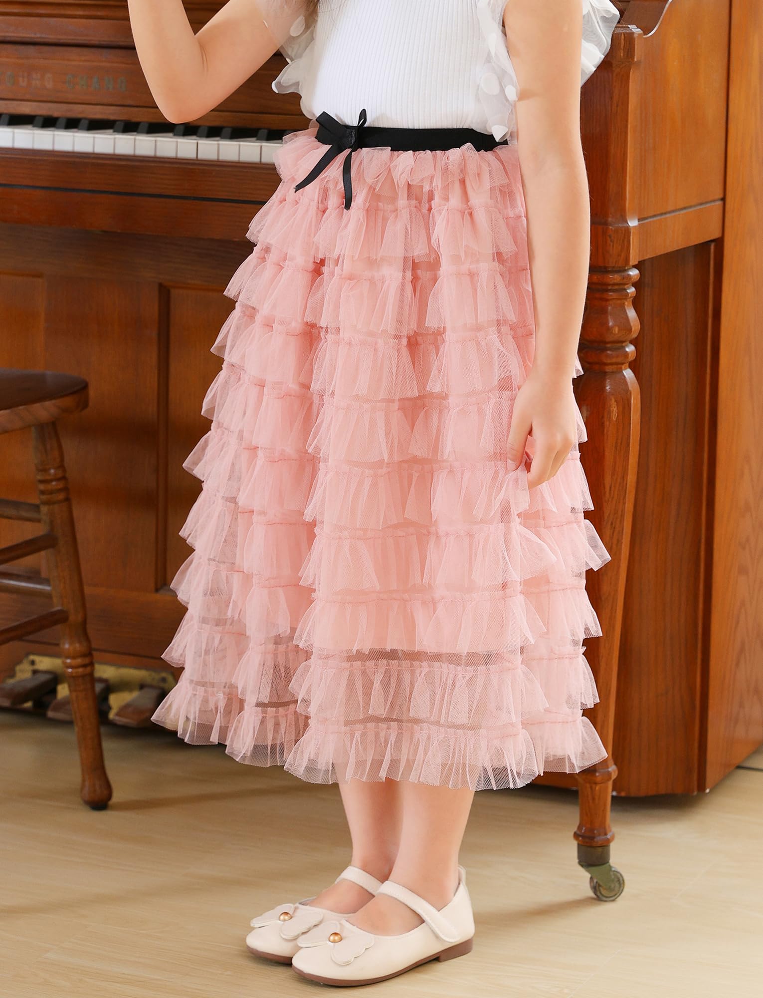 FEOYA Gonna tutù per bambine e ragazze, gonna in rete elasticizzata in vita, gonna in tulle al ginocchio, gonna lunga da principessa, per 4-14 anni
