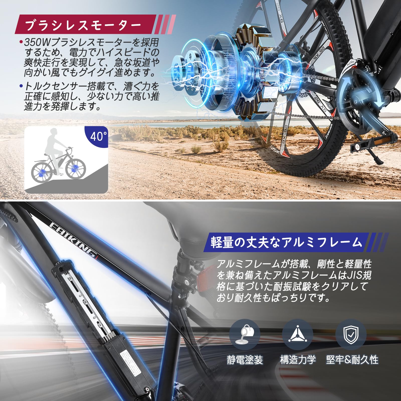 電動アシスト自転車　 EBIKING イーバイキング 送料込み Amazon | EBIKING 電動アシスト自転車 アルミフレーム 超軽量 26インチ