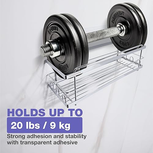 Miniatura 3 de KINCMAX Organizador de ducha con 4 ganchos, acero inoxidable 304, 1 estante, montaje adhesivo, fácil de instalar, drenaje rápido, soporta 20 libras,