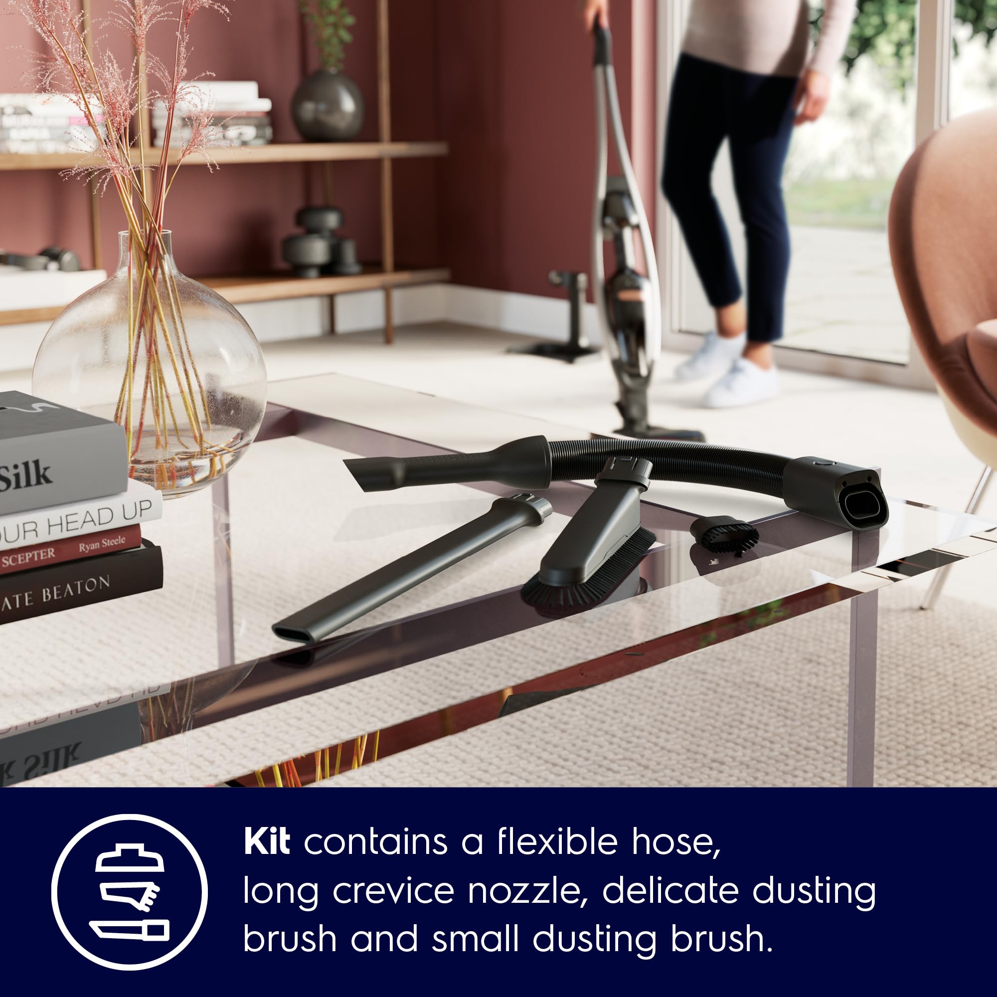 Electrolux KIT19 Zestaw akcesoriów do Pure Q9 Akcesoria do domu i samochodu, Ssawka do odkurzacza, Elastyczny wąż, Miękka szczotka do odkurzania mebli, Długa ssawka szczelinowa, Sssawka do kurzu