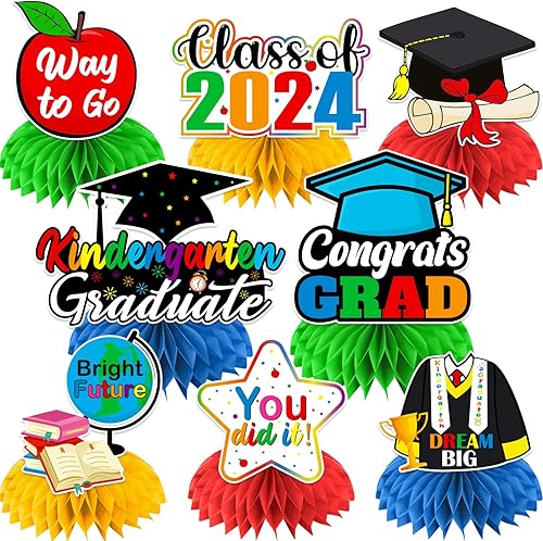 8 piezas de decoraciones de graduación de jardín de infantes, centros de mesa de panal, suministros de fiesta de graduación de jardín de infantes,