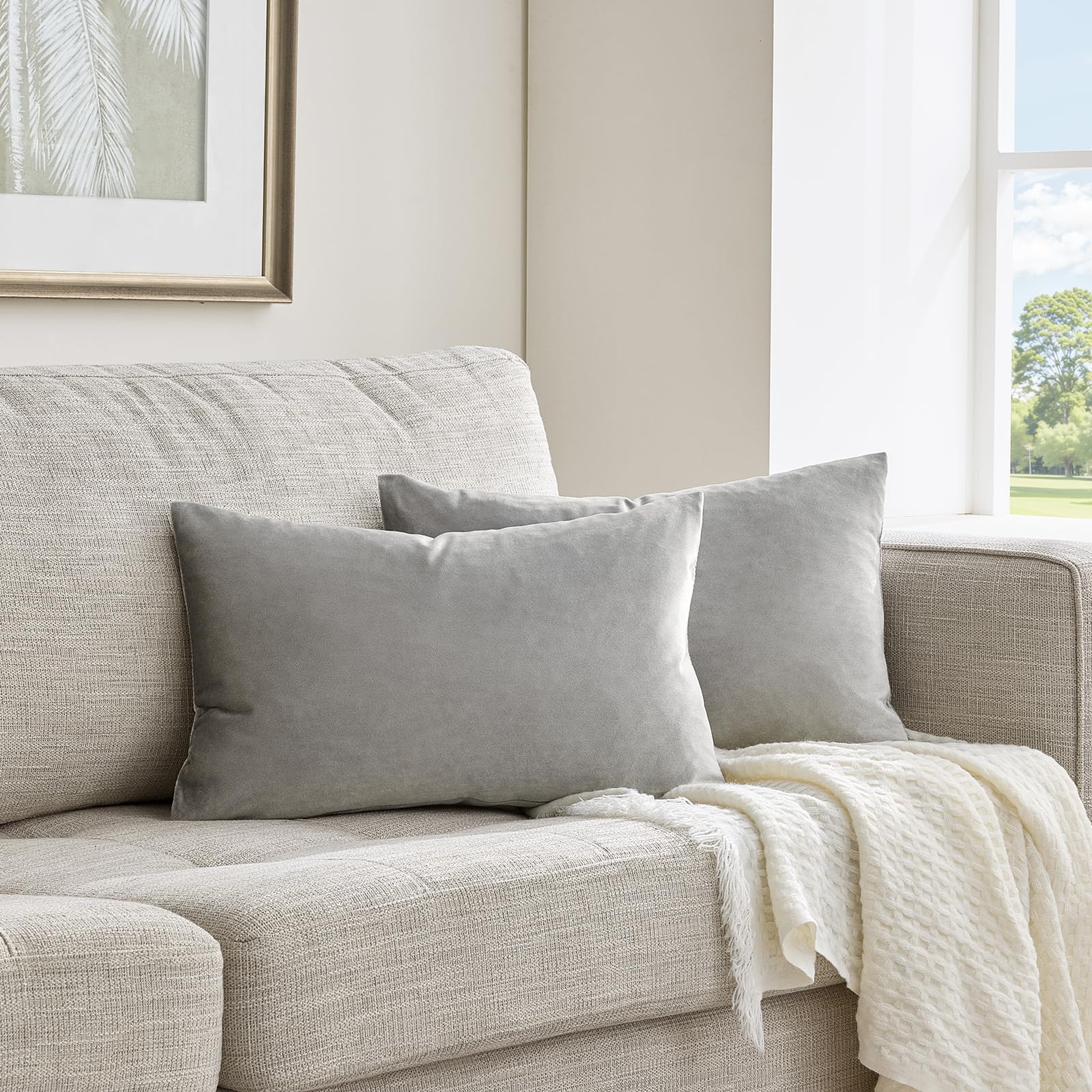 Gigizaza Grey Cushion Covers 30Cm X 50Cm Velvet Decorative Square Throw Pillowcases For Sofa Living Room Bedroom 12X20 Inches 2 Pack