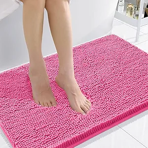 Smiry Luxury Chenille Bathroom Rugs 36x24, Extra Soft and Absorbent Shaggy Bath Mat, Machine Washable, Non-Slip Plush Carpet Runner for Tub, Shower, and Floor, Home Decor Accessories, Hot Pink