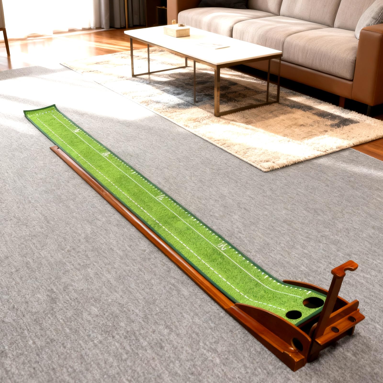 Tapis d'entraînement de golf avec base en bois 32 x 300 cm