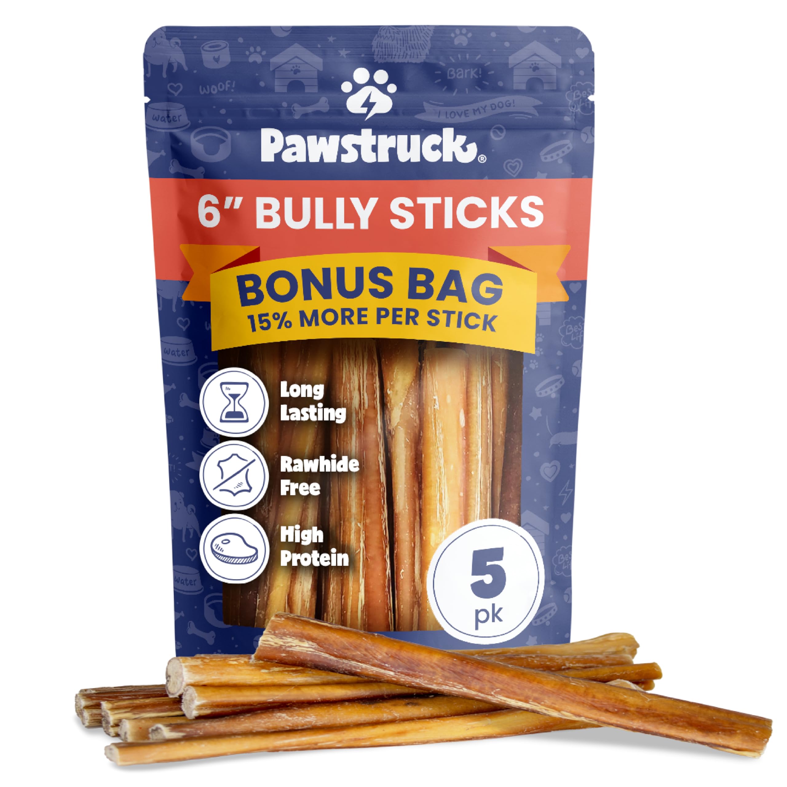 Pawstruck Bully Sticks for Dogs 6 inch