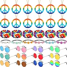 Kenning 36 Pcs Hippie Costume Accessory Set 60s 70s Peace Necklaces Daisy Flower Headband Retro Sunglasses Tie Dye Headbands for Women Men 70s Party Decorations Hippie Party Supplies (Classic)
