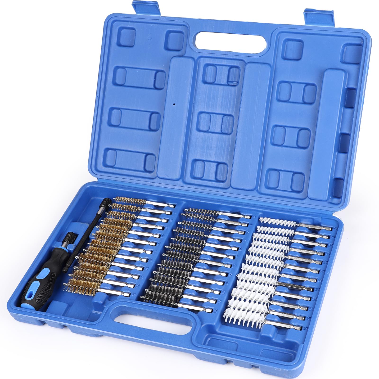 SWAWIS 38 Pièces Nettoyage Puit Injecteur Acier Inoxydable / Nylon / Laiton ø8-19 mm Jeu de Brosses Avec Rallonge de 150 mm Idéal Pour le Nettoyage et le Déburrage