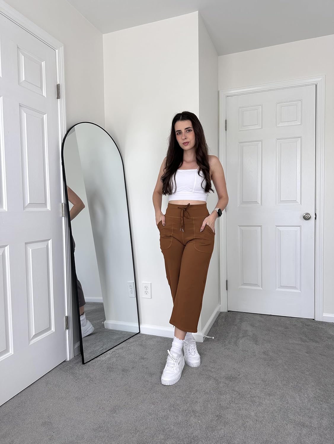 G4Free Wide Leg Capris Yoga Pants for Women with Pockets Summer High Waist Dress Pants for Workout Casual Pants 21" - Image 6