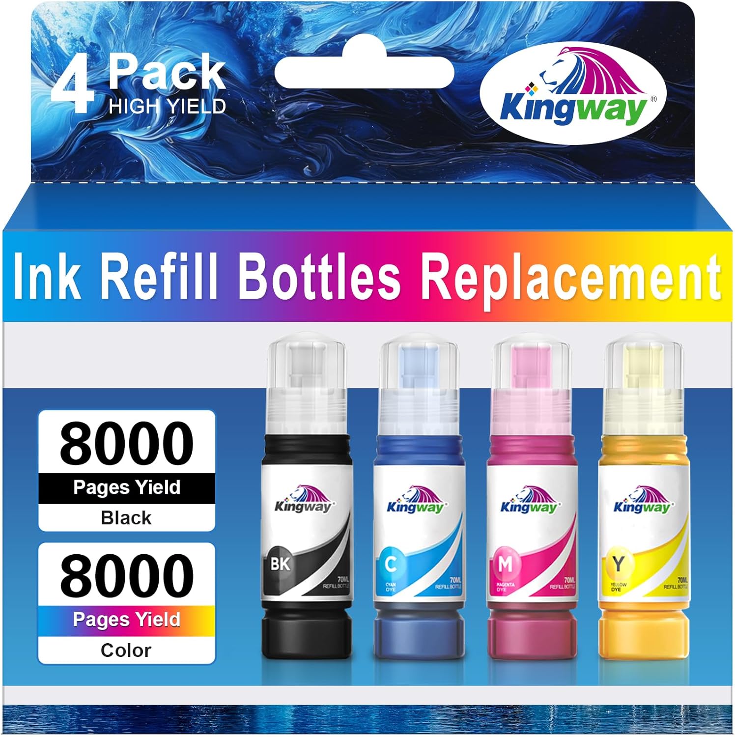KINGWAY Compatible Ink Bottle Replacement for Epson 522 Ink Refill Bottles Black Color Works with ET-2400 ET-2800 ET-2803 ET-2720 ET-2840 ET-4700 ET-4800 ET-4810 Printer (4 Pack)