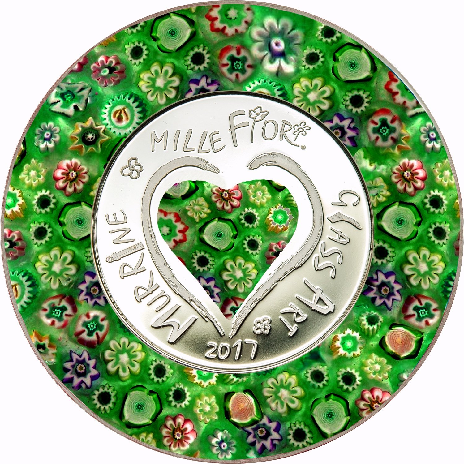 Murrine Millefiori Glass Art oversized proof silver coin