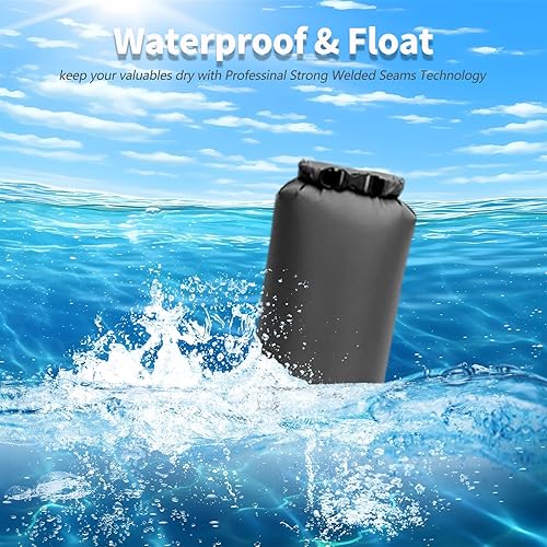 Miniatura 5 de Bolsas secas impermeables, paquete de 3 (5 L, 10 L, 20 litros), bolsas de almacenamiento ligeras e impermeables para viajes, canotaje, pesca,