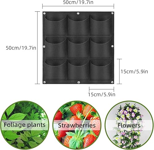 Miniatura 36 de Bolsas de cultivo colgantes para plantar, 9 bolsillos para colgar en la pared, maceta vertical montada en la pared, bolsa de cultivo