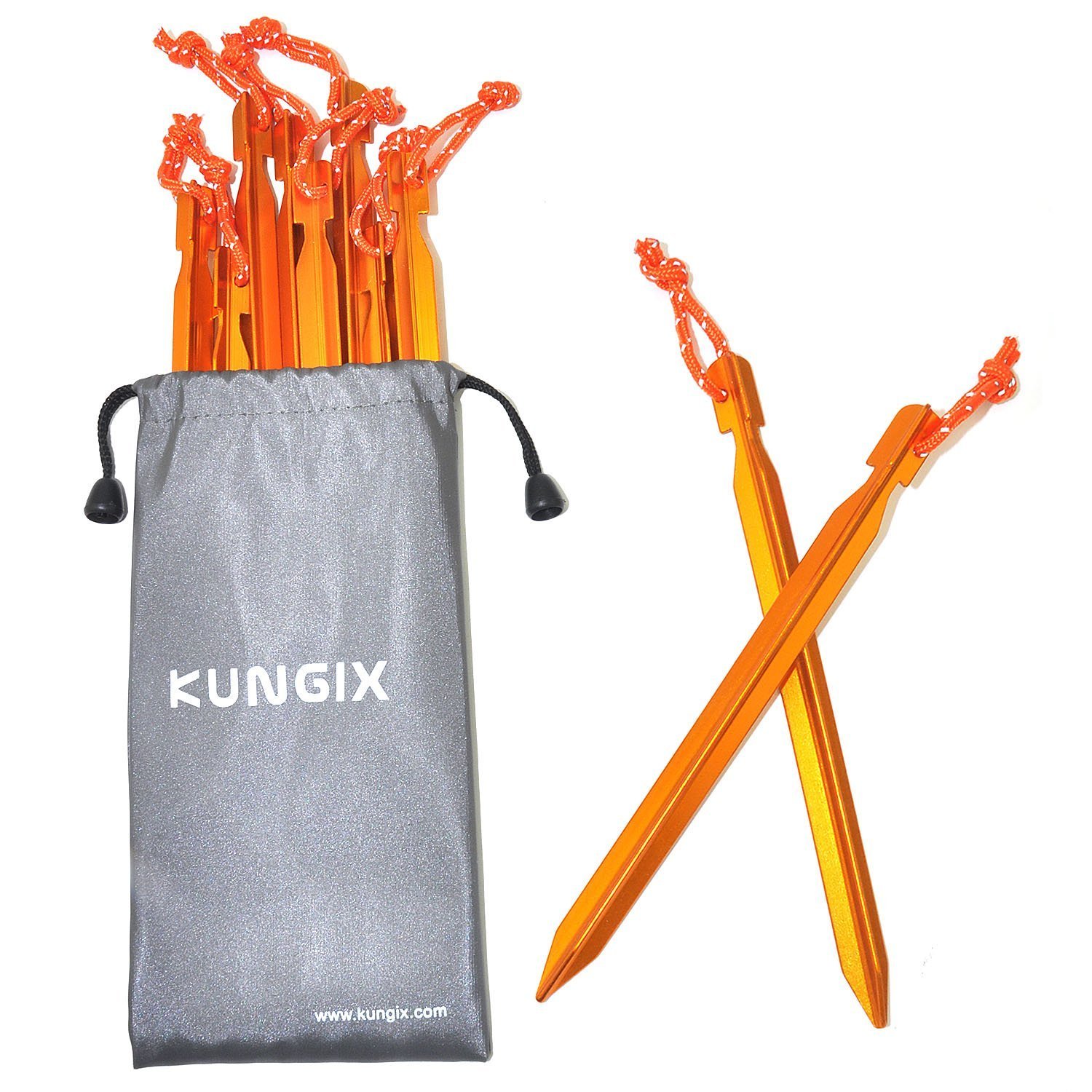 Kungix, picchetti da tenda per campeggio, da 18 cm, in lega di alluminio, con corda riflettente, confezione da 10 pezzi, Gold