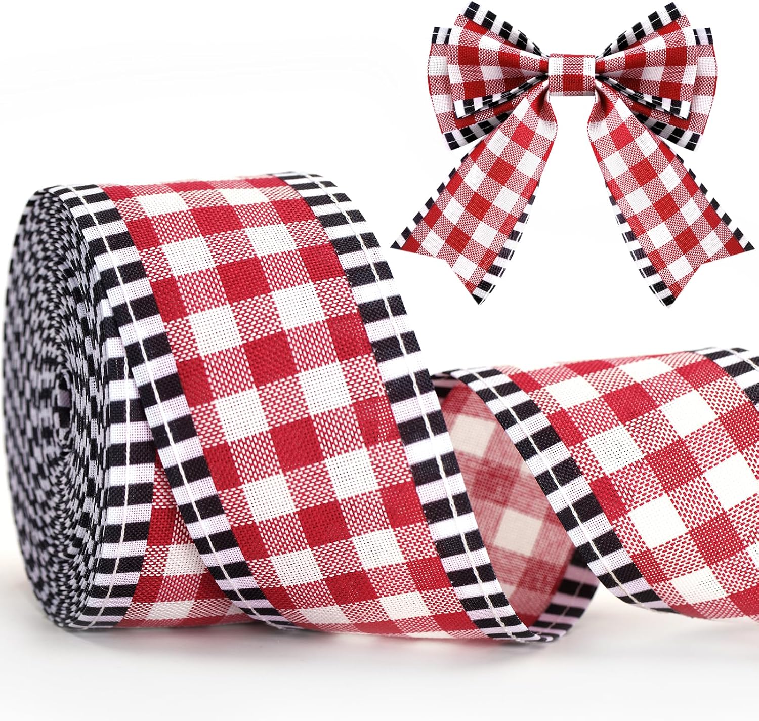 KINGLAKE Red & White Gingham Wired Ribbon, 2.5 in x 11 yd — Home Décor pick