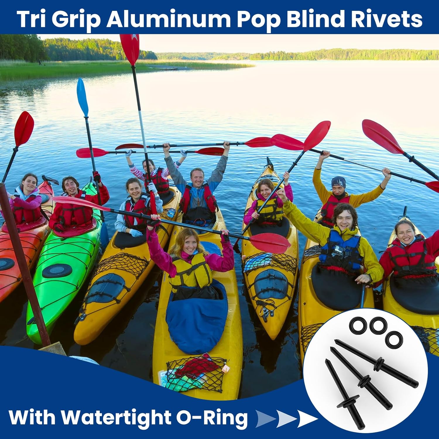60Pcs Tri-Fold Rivets, Tri Grip Aluminum Pop Blind Rivets with Waterproof O Rings for Industries Automobiles Kayak Sailboat & Furniture 3 Sizes (3/16'' x 5/8'', 3/16'' x 4/5'', 3/16" x 1")