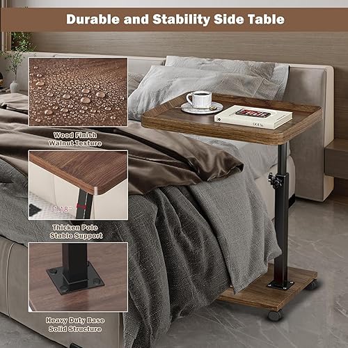 Miniatura 6 de Mesas modernas en forma de C de altura ajustable, mesas auxiliares giratorias de 360 con ruedas, mesa auxiliar pequeña para sofá sala de estar