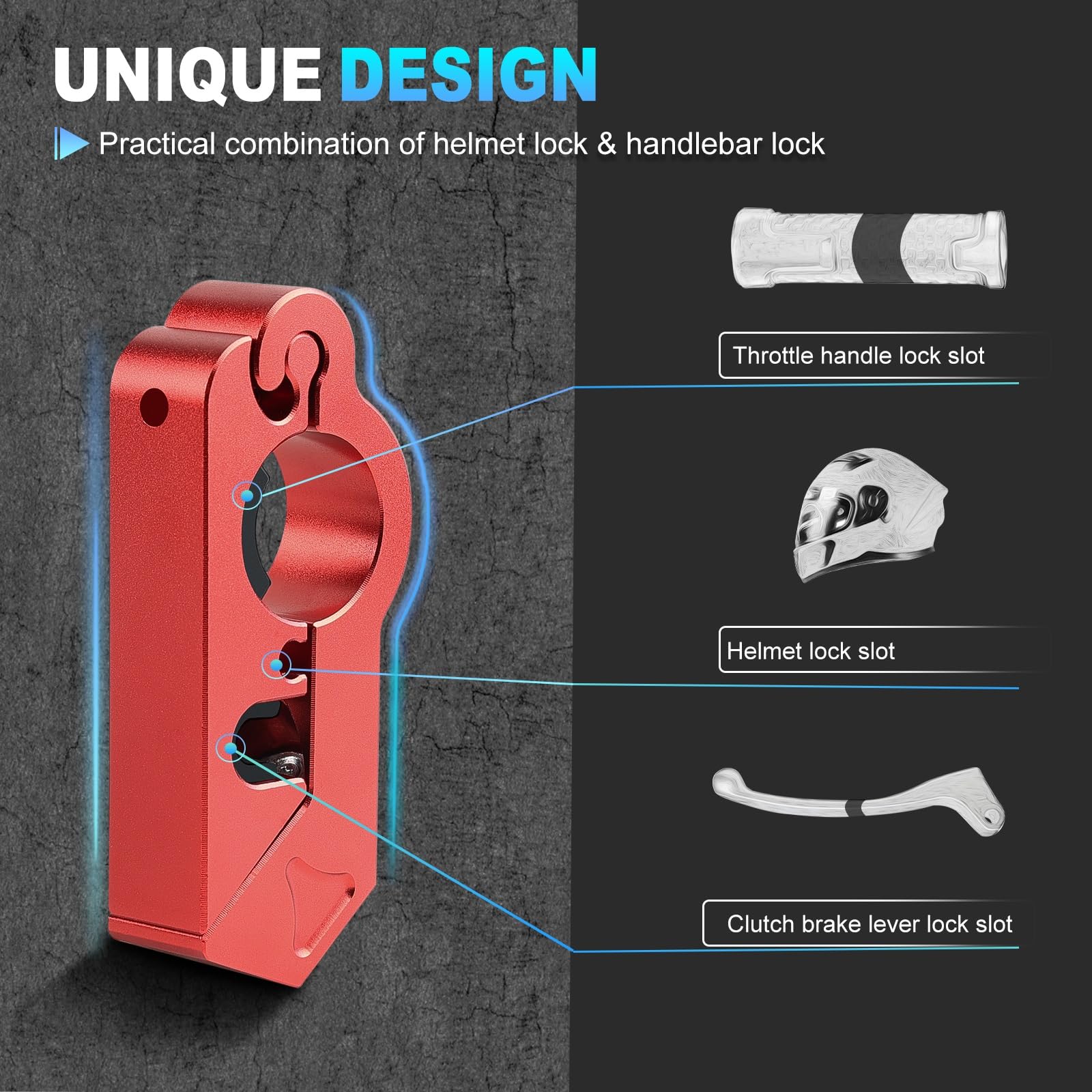 Verrouillage du Guidon Serrure de Casque de Guidon de Moto, serrures de sécurité antivol avec clés, Outil en Alliage d'aluminium