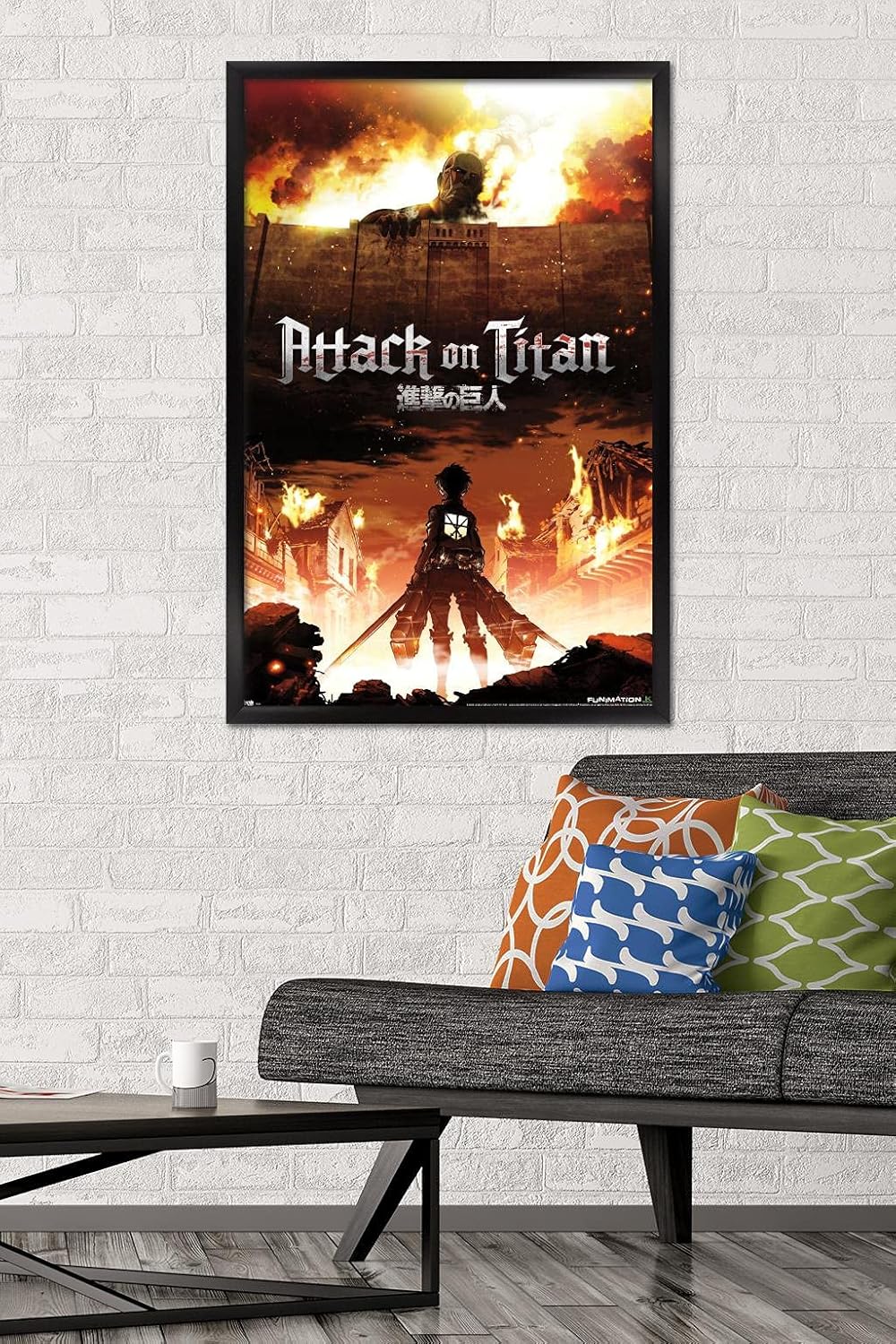 Trends International Attack on Titan - Fire Wall Poster, 22.375" x 34", Black Framed Version