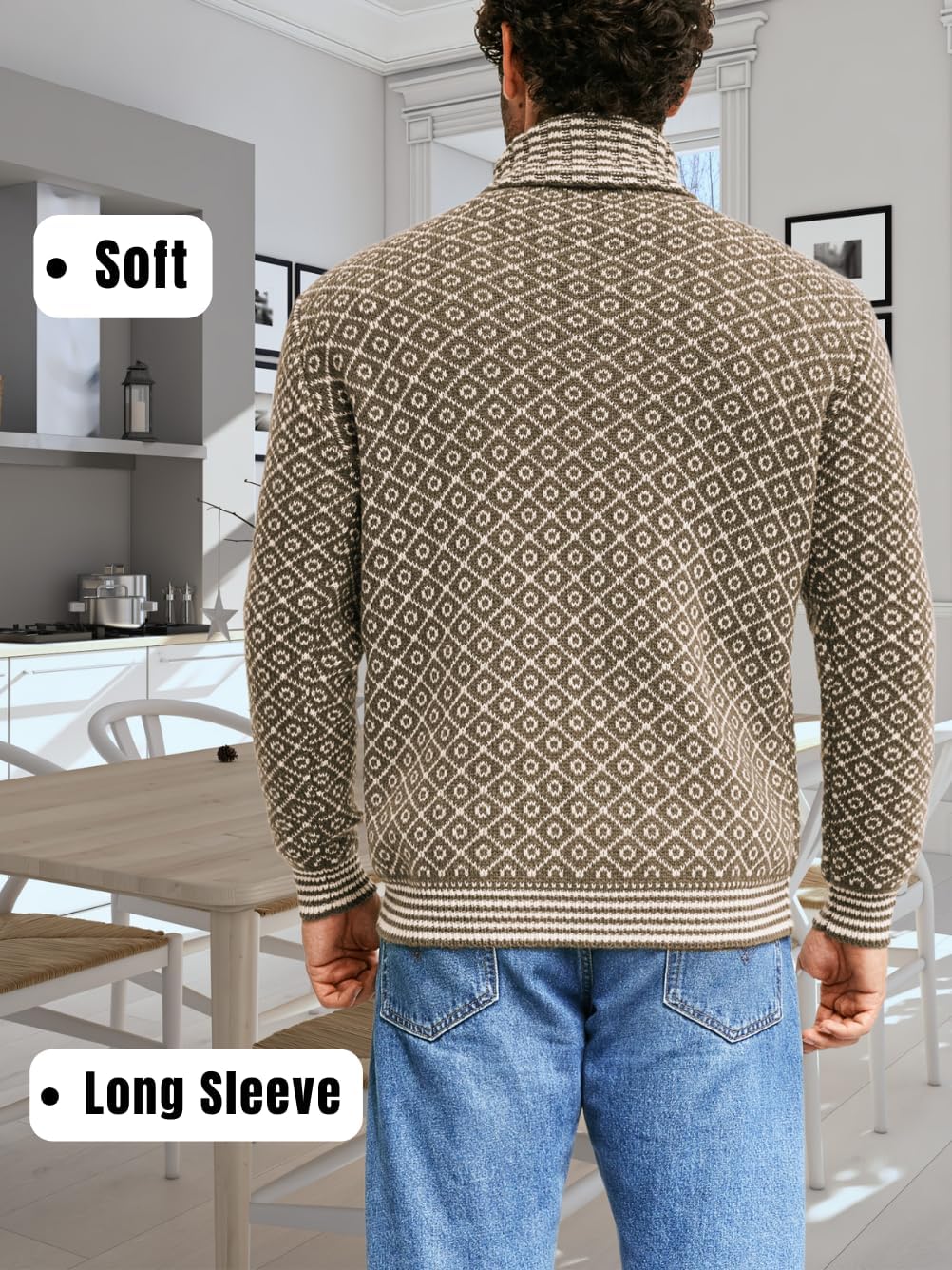 Turtleneck Sweater Men,Geometric Vintage Christmas Sweaters,Casual Work Going Out Outfits - Image 3