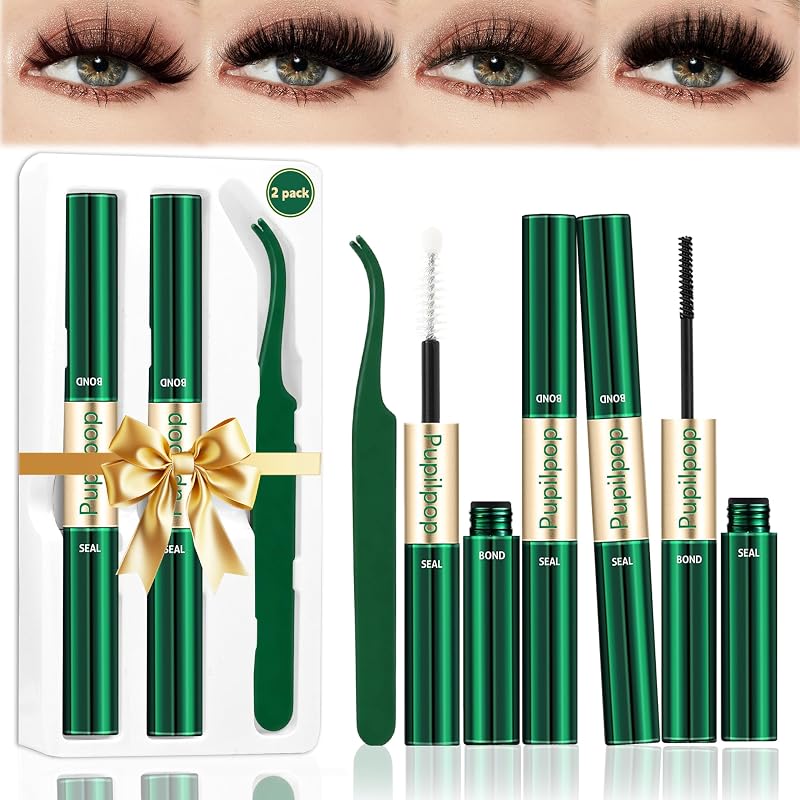 Pupilpop Lash Glue, Bond e Seal 2 em 1 com pinça, Pacote com 2